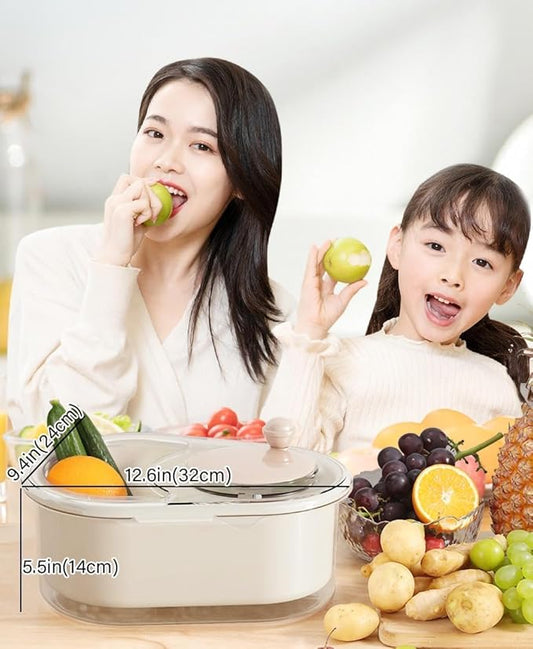2025 New Fruit Cleaner Spinner, Large Multifunctional Vegetable Washer Bowl with Brush, Fruit Scrubber for Home Kitchen (White)