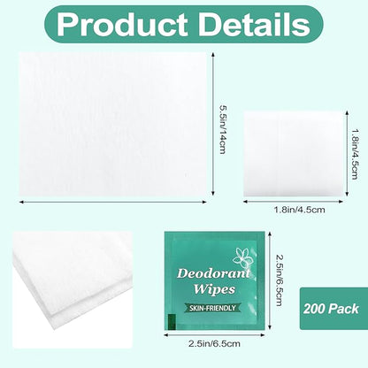 200 Pcs Deodorant Wipes Bulk, Individually Wrapped Antiperspirant Wipe, Mini Personal Cleansing Wipes for Travel, Sweat Body Wipe for Women Men Sports Cleanse Skin Excessive Sweating (Jasmine)