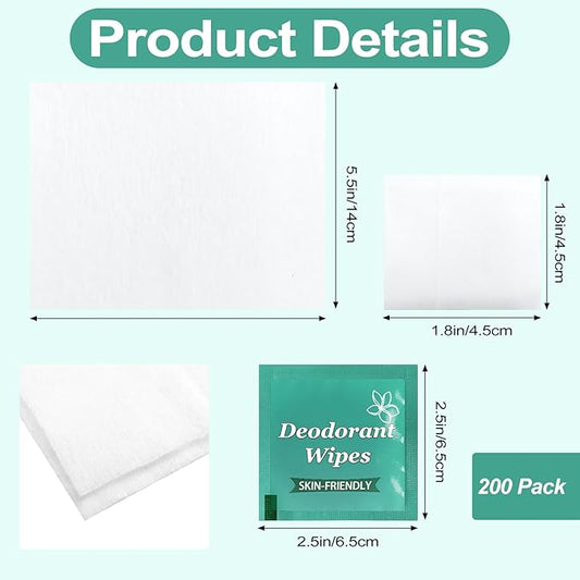 200 Pcs Deodorant Wipes Bulk, Individually Wrapped Antiperspirant Wipe, Mini Personal Cleansing Wipes for Travel, Sweat Body Wipe for Women Men Sports Cleanse Skin Excessive Sweating (Jasmine)