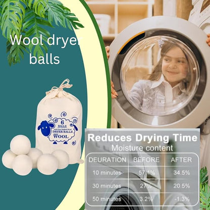 Wool Dryer Balls Pack of 6, 100% New Zealand Wool dryer balls,Chemical free, Natural Fabric Softener, dryer balls,Hypoallergenic