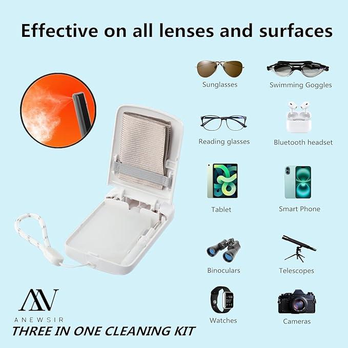 ANEWSIR Glasses Cleaner,Screen Cleaner,Portable Lens Cleaner Spray for Eyeglasses,Screen Cleaner Spray Wipe Kit for Phones/Glasses Cleaner Lens Cleaning,Alcohol Free,Color Image Series A-050 New