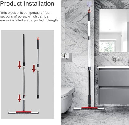 Floor Squeegee Scrubber Shower Squeegee with Grout Brush.14 Squeegee Broom and 55" Stainless Steel Handle for Floor,Glass,Garage,Window,Shower Floor,Bathroom,Kitchen, Wall,Tile (RED)