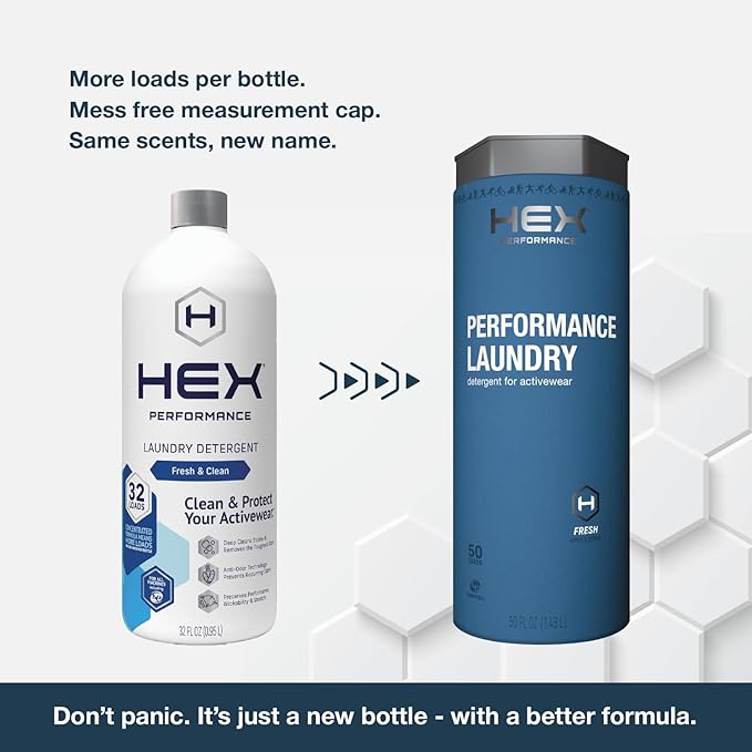 HEX Performance Laundry Detergent, Fresh, 100 Loads (Pack of 2) - Designed for Activewear, Eco-Friendly, Concentrated Formula
