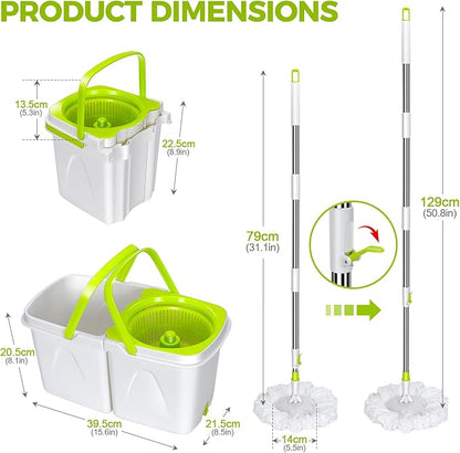 Masthome Mop and Bucket with Wringer Set, Small Spin Mops with Bucket Detachable and 3 Microfiber Mop Pads, 50" Microfiber Spin Mop for Hardwood Laminate Ceramic Marble Tile Floor Cleaning