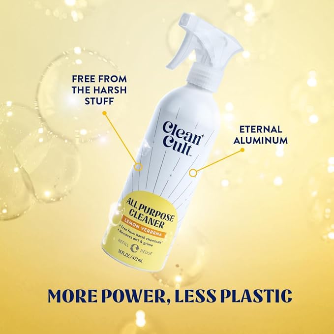 Cleancult - Lemon Verbena - All Purpose Cleaner - Refillable Aluminum Bottle - Cleaner Spray that Removes Dirty & Grime - 16 oz - 2 Pack