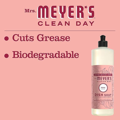 MRS. MEYER'S CLEAN DAY Liquid Dish Soap, Rose Scent, 16 Fl Oz (Pack of 3)