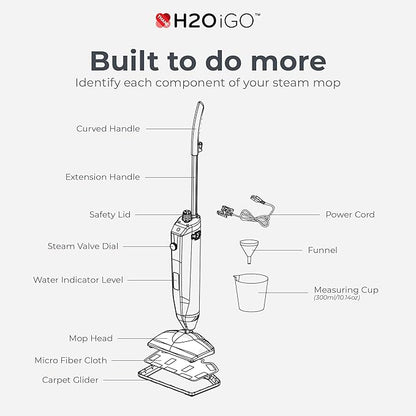 H2O iGO Indoor & Outdoor Cordless Steam Mop for Hardwood Floors, Carpets, Windows, Upholstery, Kitchens, Bathrooms - Portable, Rechargeable, Wireless, Steamer Mops for Floor Cleaning