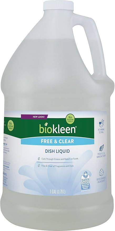 Biokleen Free & Clear Dish Soap - Dish Liquid, Dishwashing Cleaner, Eco-Friendly, Non-Toxic, Plant-Based, No Artificial Fragrance, Colors or Preservatives, Unscented