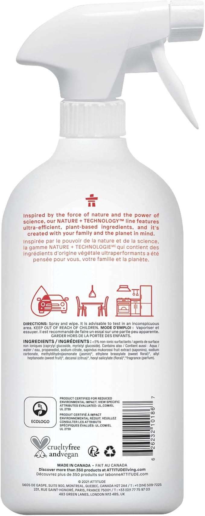 ATTITUDE All Purpose Cleaner, EWG Verified Multi-Surface Products, Vegan, Naturally Derived Multipurpose Cleaning Spray, Pink Grapefruit, 27.1 Fl Oz (Pack of 6)