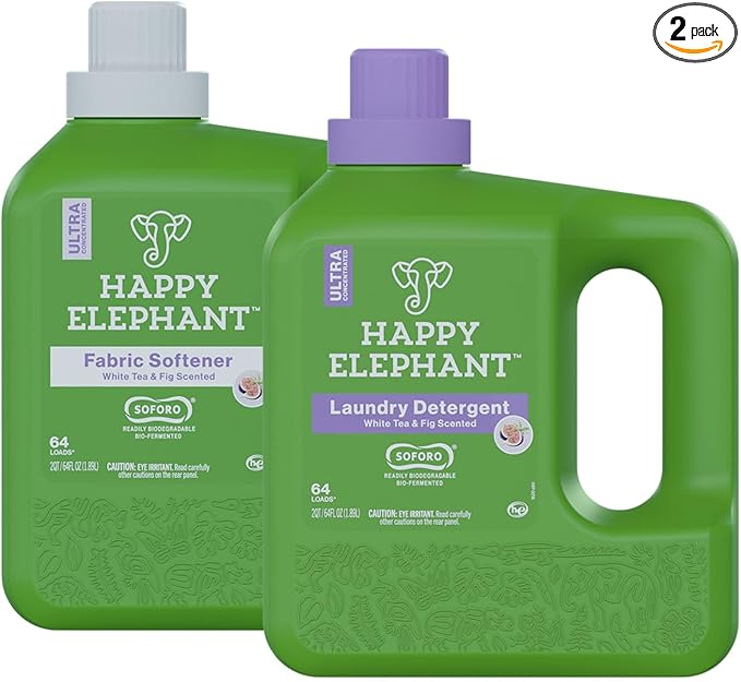 Liquid Laundry Bundle - Laundry Detergent & Fabric Softener, Ultra Concentrated, Eco Friendly, Stain Remover, Fresh Linen, High Efficient, 64 loads - White Tea and Fig (2 x 64 fl oz)