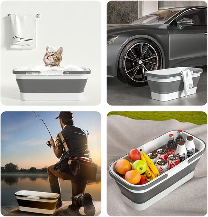 Long Plastic Rectangular Handy Baskets/Mop Buckets (Collapsible Buckets 01-Grey)