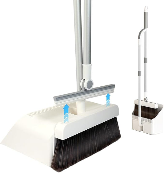 3-in-1 Magnetic Broom and Dustpan Set: 180° Rotatable Silicone Broom, Large Capacity Dustpan with Self-Cleaning Teeth, Upright Stand Up for Home, Office, Lobby, and Pet Hair Cleaning