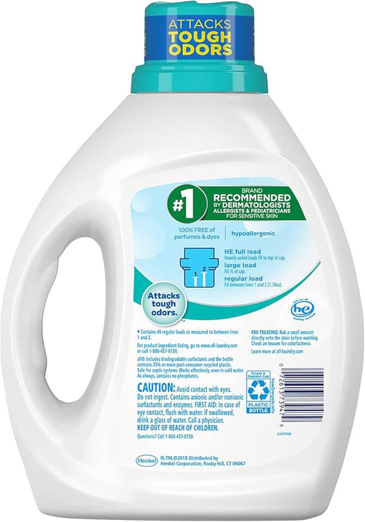 all Liquid Laundry Detergent, Free Clear with Odor Relief, 88 Fluid Ounces, 49 Loads