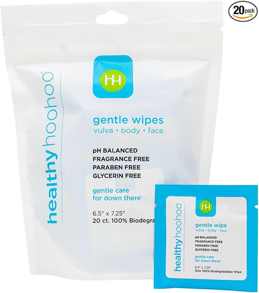 Flushable Feminine Wipes Individually Wrapped, Travel Size Wipes for Women, pH Balanced Fragrance Free Period Wipes, Mini Hygiene Products (20 Pack)