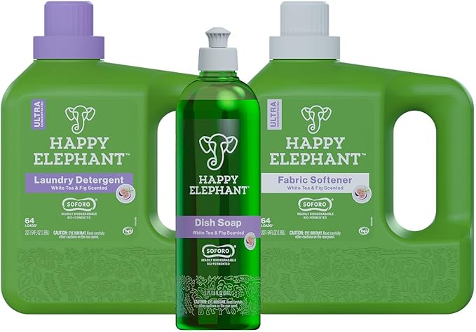 Everyday Clean House Starter Bundle - Laundry Detergent, Fabric Softener, Dish Soap, Eco Friendly, Biodegradable - White Tea and Fig