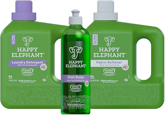 Everyday Clean House Starter Bundle - Laundry Detergent, Fabric Softener, Dish Soap, Eco Friendly, Biodegradable - White Tea and Fig