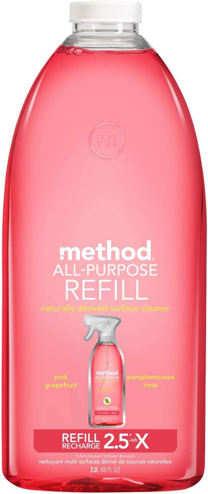Method All-Purpose Cleaner Refill, Pink Grapefruit, Plant-Based and Biodegradable Formula Perfect for Most Counters, Tiles and More, 68 Fl Oz, (Pack of 2)