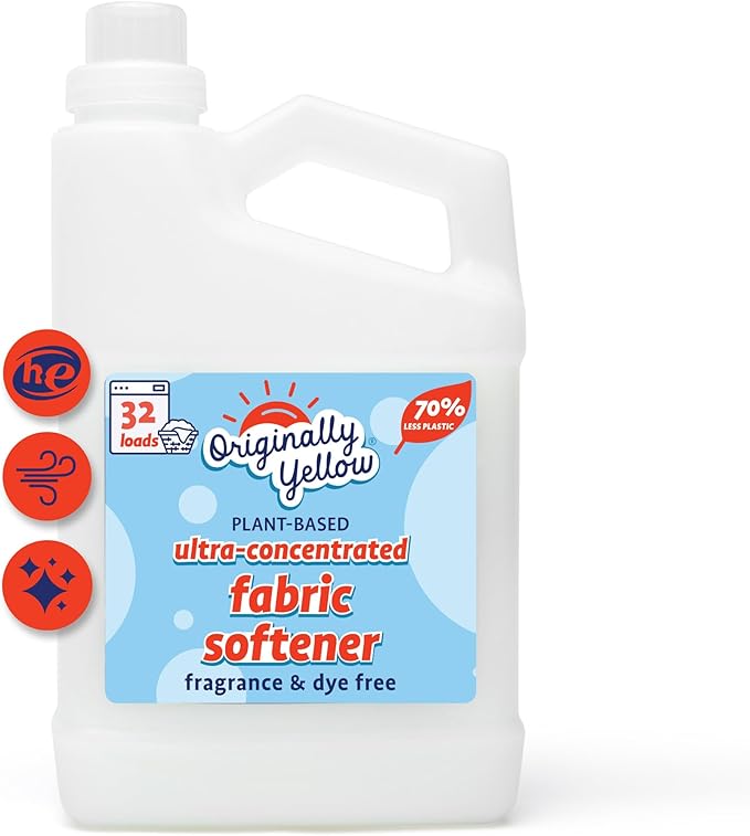 Originally Yellow Plant Based Fabric Softener | Fragrance & Dye-Free Laundry Softener Helps Remove Static & Wrinkles | High-Efficiency, Ultra-Concentrated Liquid Fabric Softener | 32 Oz