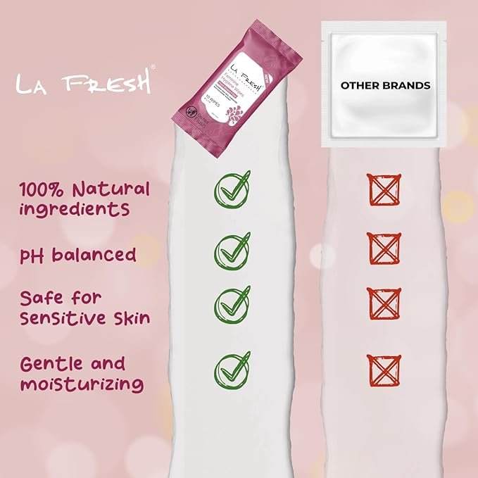 LA Fresh Feminine Wipes with Aloe Vera, Chamomile Extract, Cucumber, and Vitamin E, Pack of 3 10-count Pouches (30-count)
