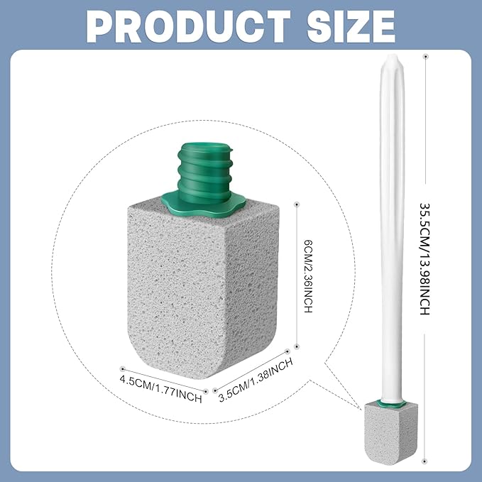 White Toilet Pumice Stone with 2pcs overlength Handle Toilet Brush,Pumice Stone Toilet Bowl Cleaner, Pumice Stone for Toilet,Toilet Stone,Bathtubs, Kitchen Sink, Grill,Tile. (22, Gray)