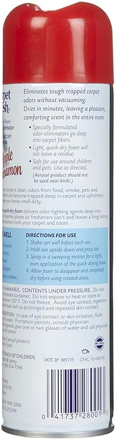 Carpet Fresh No-Vacuum Carpet Cleaner Aerosol, Apple Cinnamon, 10.5 Ounce (Pack of 2)