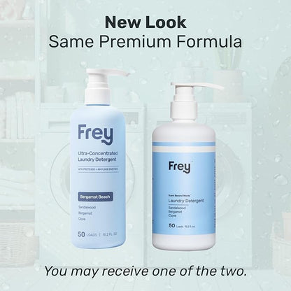 FREY Concentrated Natural Laundry Detergent - 50 Concentrated Loads of Long Lasting High Efficiency Liquid Laundry Detergent - Eco Friendly Blend of Great Smelling Biodegradable Natural Ingredients, Sandalwood/Bergamot/Clove, 2 Pack