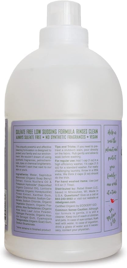 Rebel Green Organic Laundry Detergent - Natural Laundry Soap - Liquid Laundry Detergent with Dispenser Cup - Gentle Laundry Detergent - Fresh Lavender & Grapefruit Scent - 68 Load Bottles, 2 Pack
