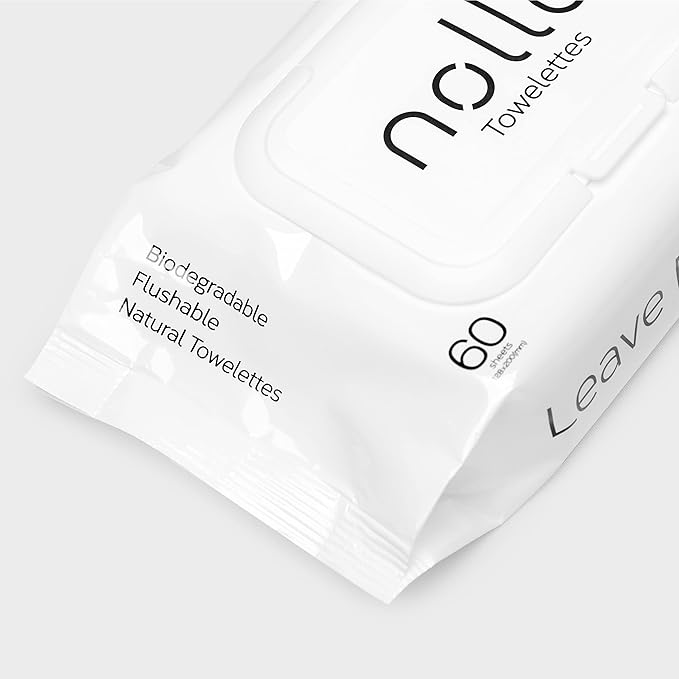 Nolla Flushable Wipes, 100% Plant-Based, Plastic-Free and Biodegradable - For Adults and Kids - Unscented + Soothing Aloe and Vitamin E 360 Count (6 Packs of 60)