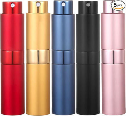 8ml Portable Mini Perfume Atomizer bottles, Empty Refillable Spray Bottle with 3 Types of Refill Tools, Pocket Travel Perfume Sample Bottles 5pack