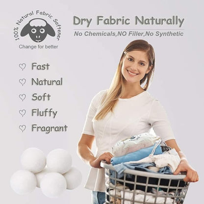 Wool Dryer Balls Organic XL 6-Pack, 100% New Zealand Chemical Free Fabric Softener for 1000+ Loads, Baby Safe & Hypoallergenic, Reduce Wrinkles & Shorten Drying Time Naturally
