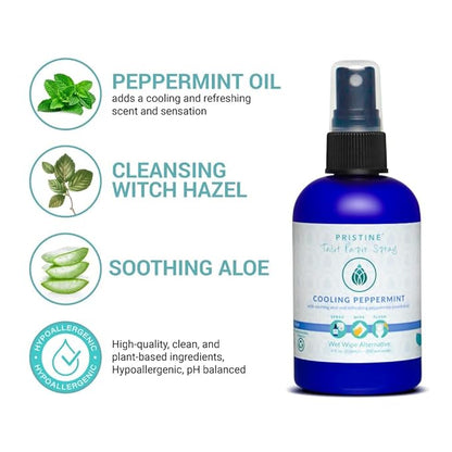 Toilet Paper Spray - As Seen on Shark Tank, More Natural Personal Cleansing Wipes & Flushable Wet Wipes Alternative, Cooling Peppermint, 32 fl oz Refill
