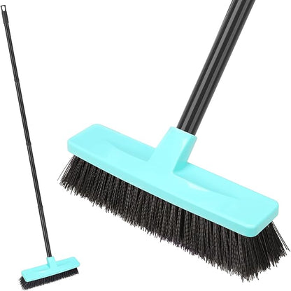 Push Broom Stiff Bristles Outdoor Broom with 51" Long Handle for Cleaning Scrubbing Deck Driveway Yard Patio Garage Concrete Wood Stone Tile Multi-Surface Floor