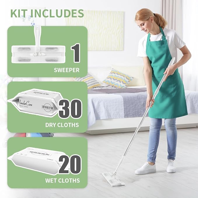 CQT Sweeper Daily Cleaning Starter Kit 2-in-1 Wet Dust Hardwood Fllor Flat Mop Dry and Wet Multi Surface Floor Cleaner (MOP)