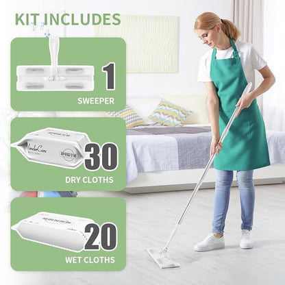 CQT Sweeper Daily Cleaning Starter Kit 2-in-1 Wet Dust Hardwood Fllor Flat Mop Dry and Wet Multi Surface Floor Cleaner (MOP)