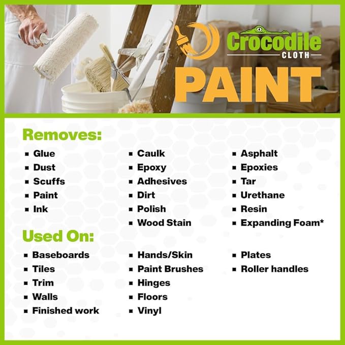 Crocodile Cloth Paint Cleaning Wipes, 100 Wipes, 6 Pack Case - Painting Surface Prep and Cleanup of Painting Messes for Painters, Contractors, Artists and DIYers