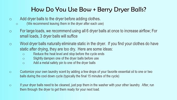 Bow+Berry XL Premium Natural Sheep Wool Dryer Balls - 6-Pack - Chemical-Free - Replace Liquid Fabric Softener and Dryer Sheets - Wool Balls for Dryer - Laundry Balls for Dryer