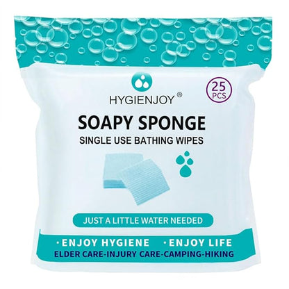 HYGIENJOY-Rinse Free Bath Sponges No Rinse Bathing Wipes(25 Counts)-No Residue Shower Wipes,Soap Infused,Lather,For the Elderly,Bedridden,Campers,Hikers,Post Surgery Must Haves