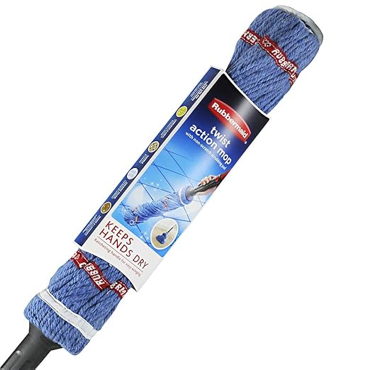 Rubbermaid Commercial Products Self-Wringing Ratchet Twist Mop with Blended Yarn Head, 54-Inch (1809375)