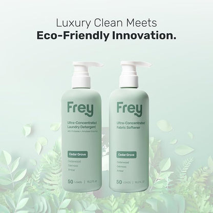FREY Laundry Care Bundle: Concentrated Detergent & Fabric Softener, Cedar Grove Scent, HE-Compatible, Eco-Friendly