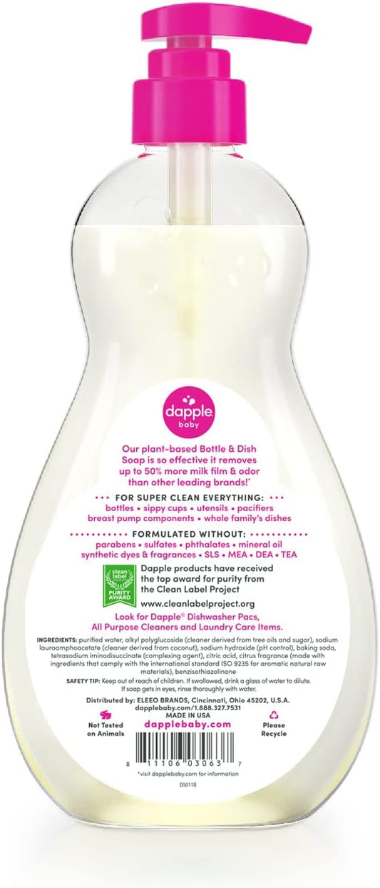 Dapple Bottle and Dish Soap Baby, Fresh Citrus, 16.9 Fl Oz (Pack of 1) - Plant Based Dish Liquid for Dishes & Baby Bottles - Hypoallergenic Soap, Liquid Soap