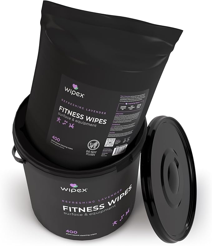 Wipex Gym Wipes for Equipment Bundle – Get 800 Wipes with (1) Lavender Bucket & (1) Plant-Based Refill Roll, Clean Surfaces & Mats, Safe Gym Cleaner, 400 Count (Pack of 2)