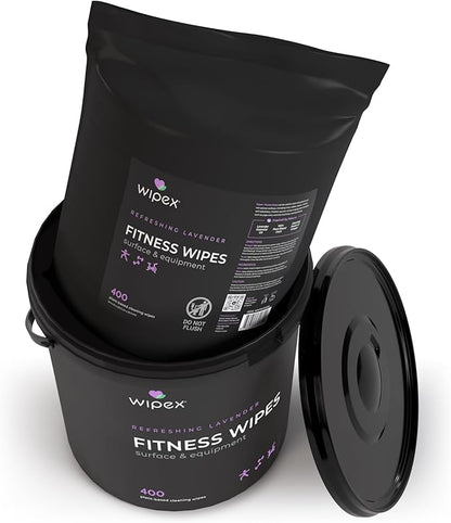 Wipex Gym Wipes for Equipment Bundle – Get 800 Wipes with (1) Lavender Bucket & (1) Plant-Based Refill Roll, Clean Surfaces & Mats, Safe Gym Cleaner, 400 Count (Pack of 2)