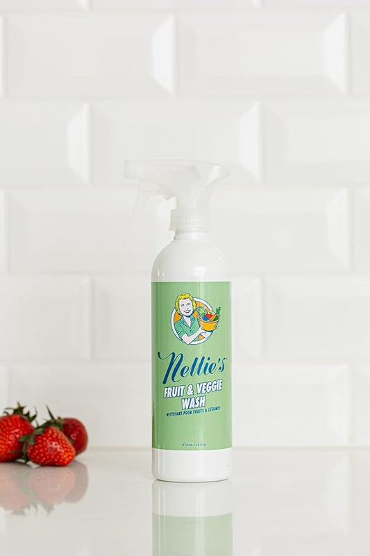 Nellie's Fruit & Veggie Wash - Produce Cleaner for Pesticides, Preservatives, and Contaminants - Odorless and Tasteless Formula - Gluten-Free, Vegan, and Safe for All Produce (16 fl oz)