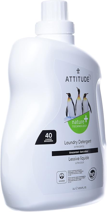 ATTITUDE Liquid Laundry Detergent, EWG Verified Laundry Soap, HE Compatible, Vegan and Plant Based Products, Cruelty-Free, Unscented, 40 Loads, 67.6 Fl Oz
