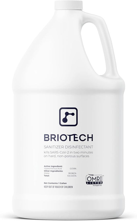 BRIOTECH Sanitizer Disinfectant Hypochlorous Spray, Kills 99.99% of Viruses & Bacteria, Eliminate Odor, Gentle for Nurseries & Play Rooms, Rinse Free Food Contact Surface Sanitizer, 1 Gal Refill