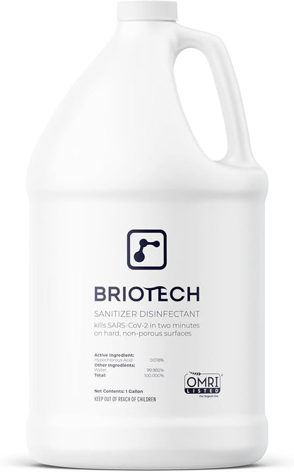 BRIOTECH Sanitizer Disinfectant Hypochlorous Spray, Kills 99.99% of Viruses & Bacteria, Eliminate Odor, Gentle for Nurseries & Play Rooms, Rinse Free Food Contact Surface Sanitizer, 1 Gal Refill