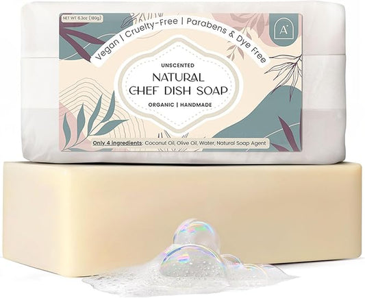 All Natural Dish Soap Bars - Bar Soap for Dishes, Biodegradeable Dish Soap Block, Kitchen Soap, All Natural Non Toxic, Low Waste Kitchen Dishwashing Bar Soap-Unscented, (1 Pack, 6.3oz)