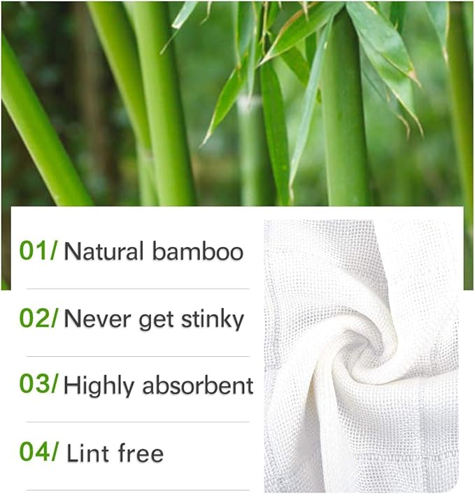 Bamboo Dish Cloths Towels Kitchen Cloths for Cleaning Dishcloths for Kitchen Washable Absorbent Machine Washable 12" x 12" 10PCS (30x30 cm, Solid Color) (White)