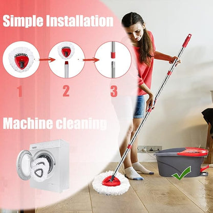 Spin Mop Head, Base, Handle Replacement for O-Ceda EasyWring Microfiber Spin Mop, 2 Microfiber Mop Refills, 1 Triangle Mops Head Cover and 30-58in Mop Handle Set Combo (White(1 Tank System))