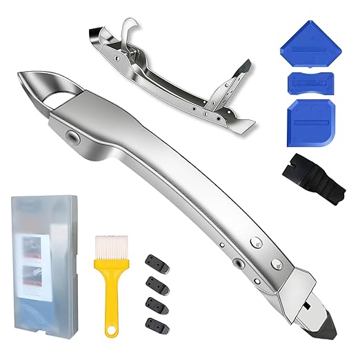 Silicone Caulking Tools Kit Stainless Steel Grout Removal Tool,4 in 1 Tile Caulk Remover Tool,Caulk Tool Sealant Scraper Finishing Tools for Kitchen Bathroom Floor Window Sink Joint Siding